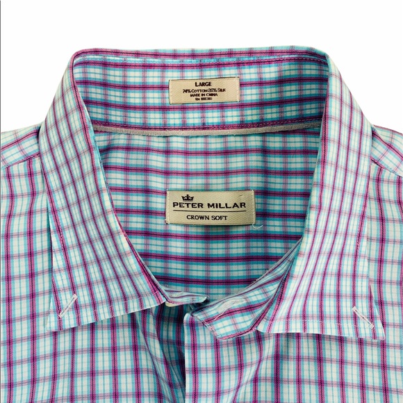 PETER MILLAR Men’s Large Short Sleeve Shirt Plaid Crown Soft - Picture 4 of 11